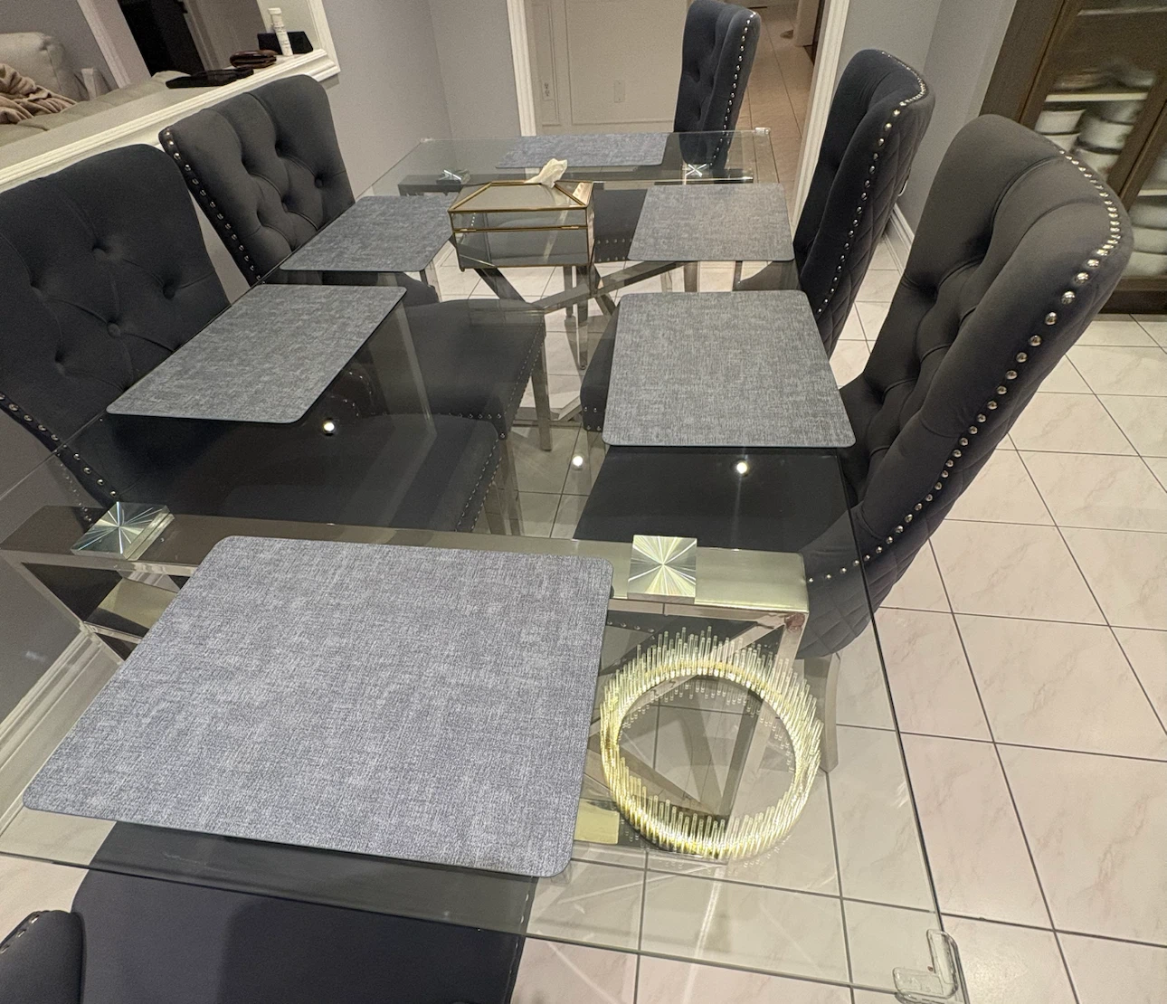 Glass Dining Table with 6 Upholstered Chairs - photo 5