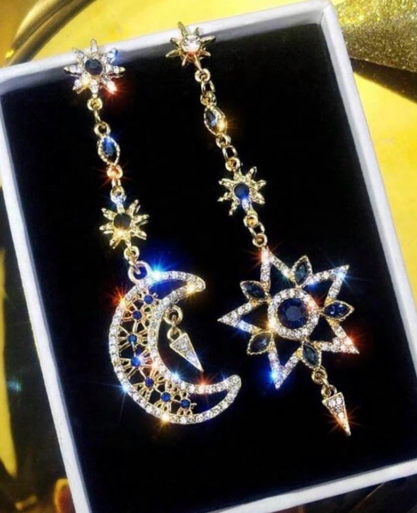Celestial Sun and Moon Drop Earrings