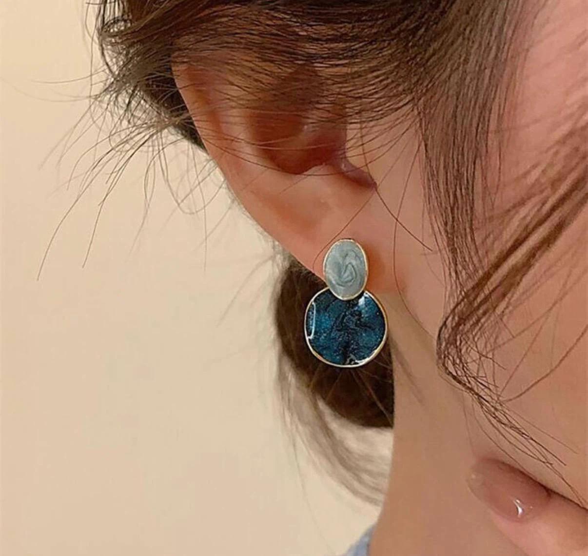 Blue marble drop earrings - photo 5