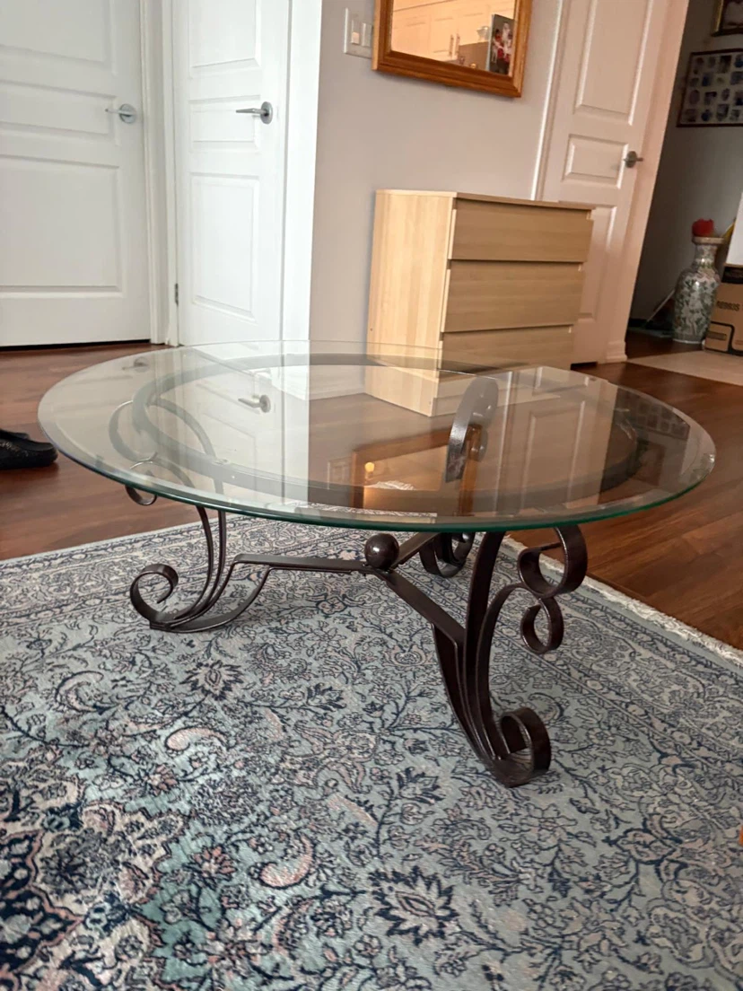 Round Wrought Iron Coffee Table with Glass Top