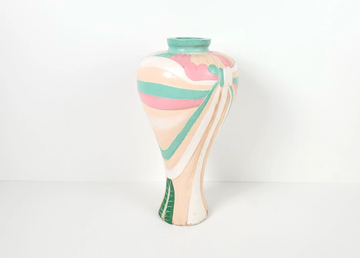 Vintage Postmodern Hand-Carved Wood Vase