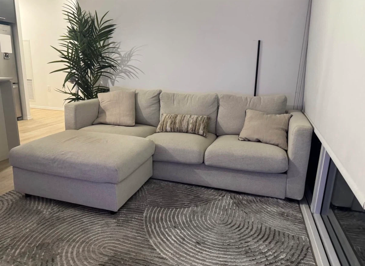 Beige 3-Seater Sofa with Storage Ottoman - photo 2