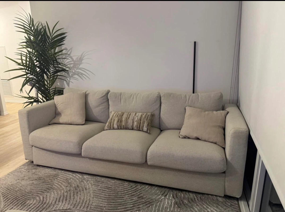 Beige 3-Seater Sofa with Storage Ottoman - photo 3
