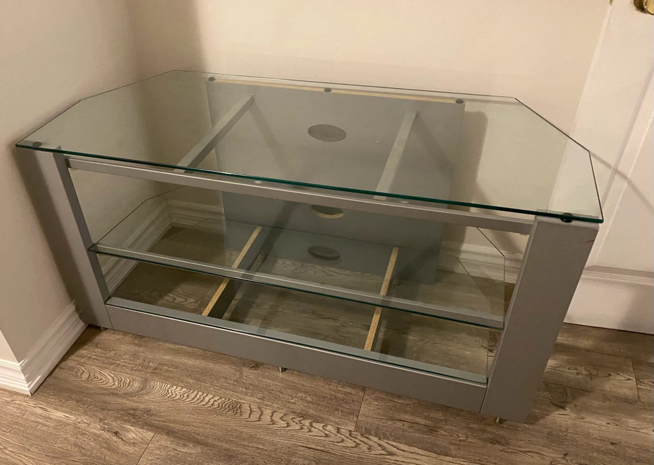 Glass and Silver Metal TV Stand