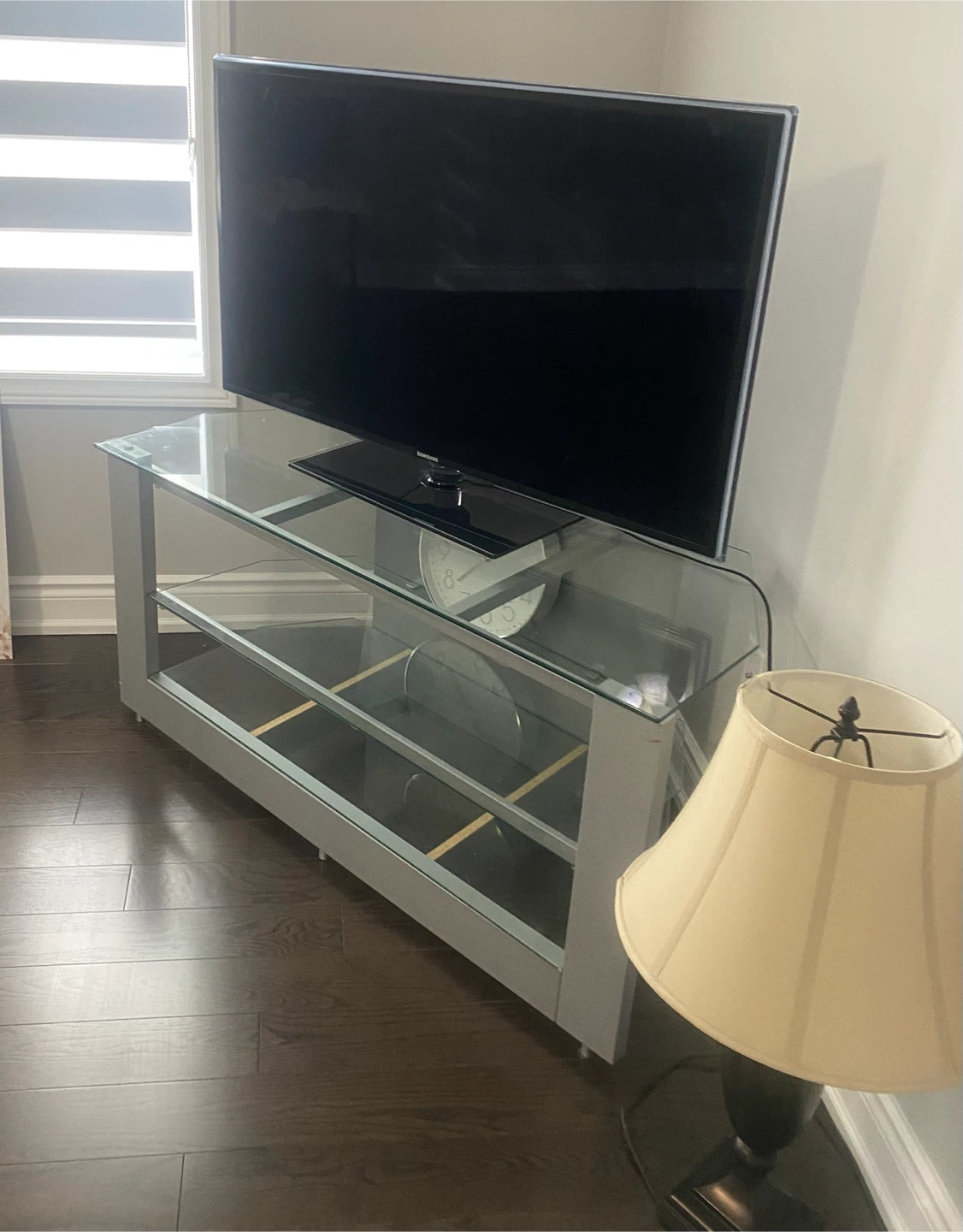 Glass and Silver Metal TV Stand - photo 2