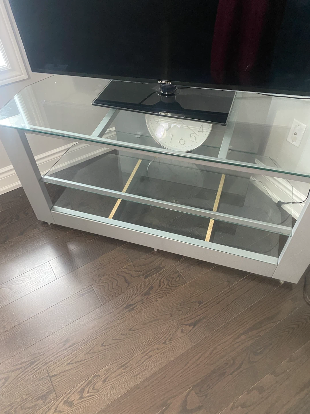 Glass and Silver Metal TV Stand - photo 3