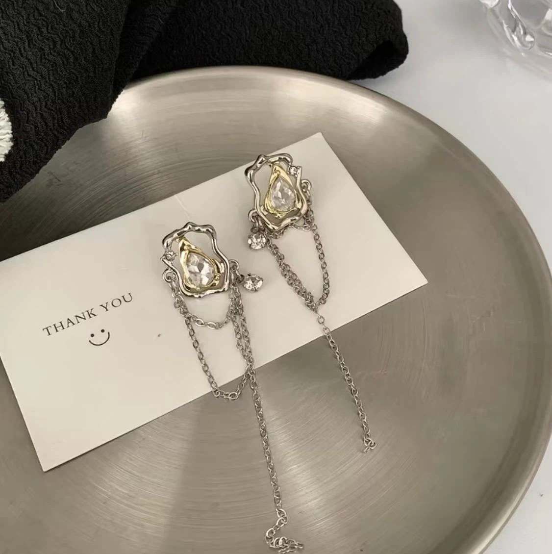 Crystal Drop Earrings with Layered Chain Tassels - photo 5