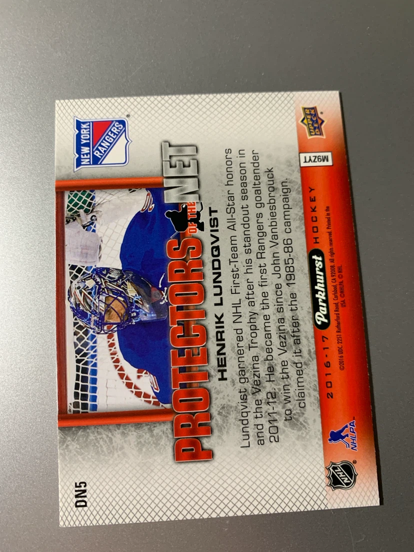 2016-17 Upper Deck Parkhurst Henrik Lundqvist Card - photo 2