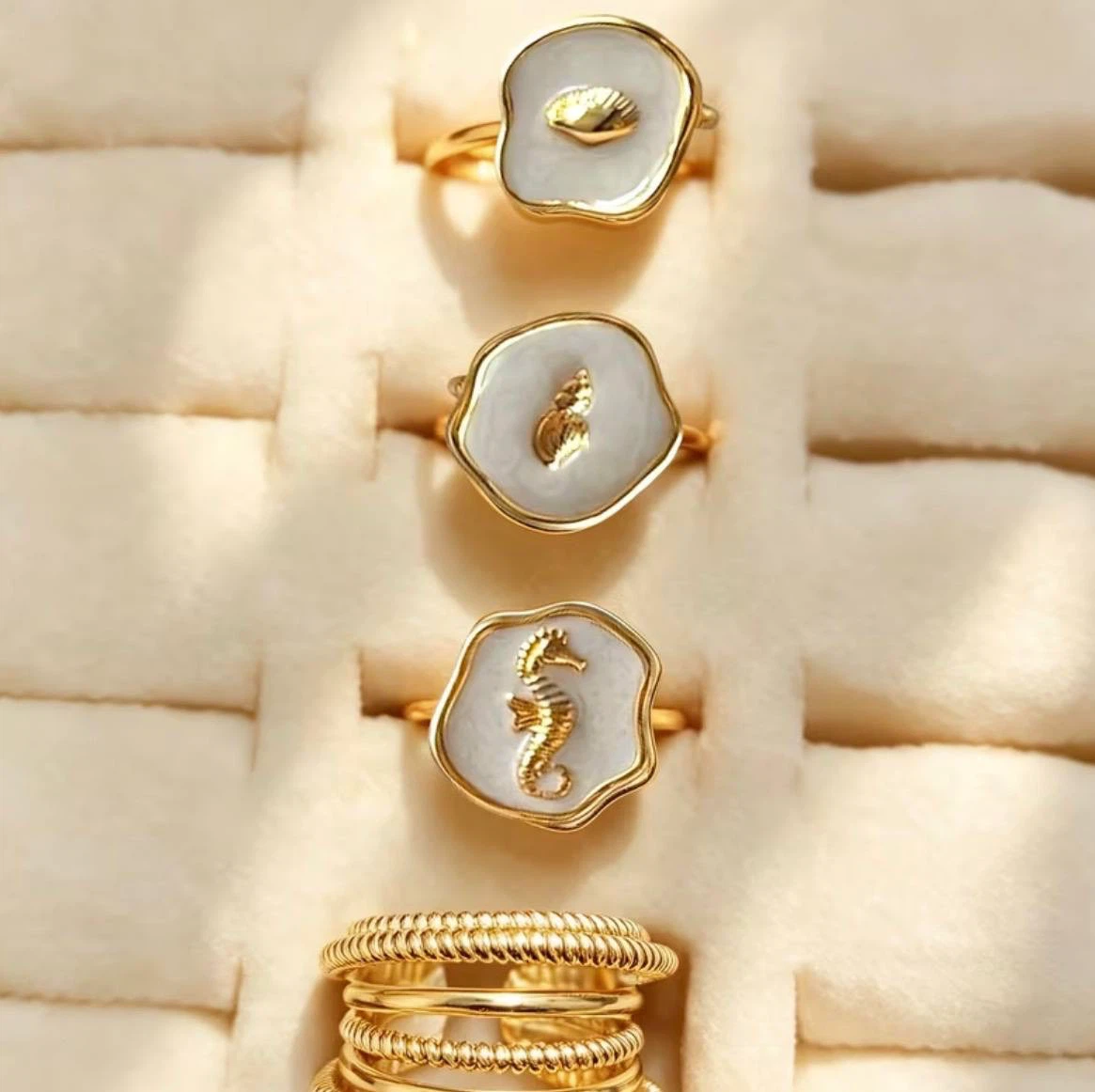 Ocean-Inspired Ring Set – Seashell, Seahorse & Twist Band - photo 2