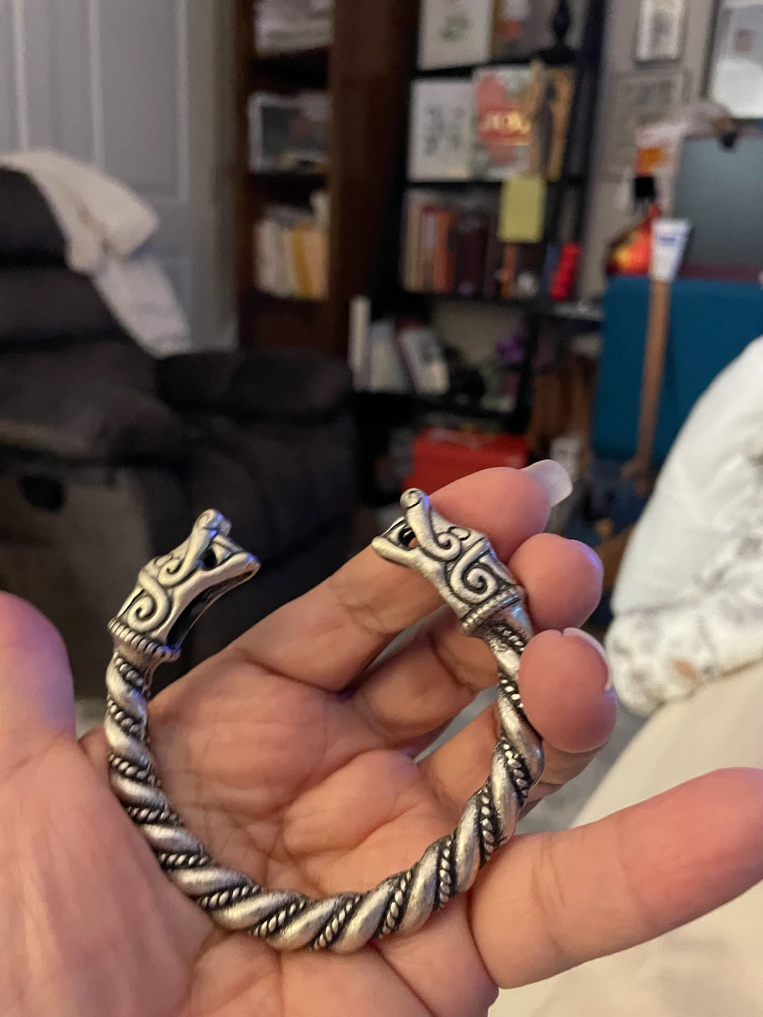 Viking Style Silver Tone Dragon Cuff Bracelet - photo 2