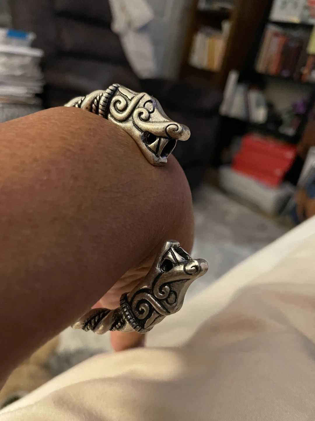 Viking Style Silver Tone Dragon Cuff Bracelet - photo 3