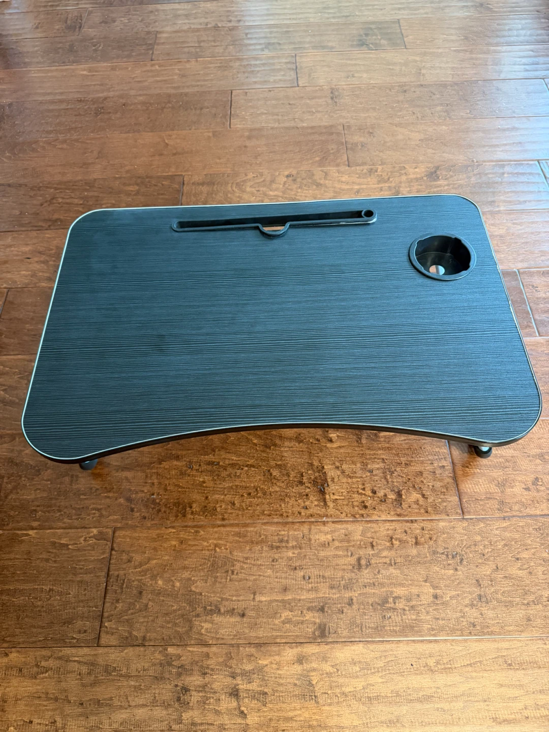 Foldable Laptop Lap Desk + Cup Holder & Tablet Slot (Black Wood) - photo 2