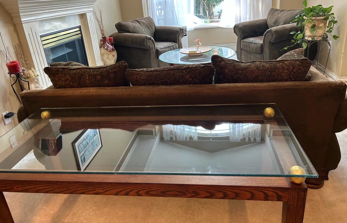 Glass top wood side table