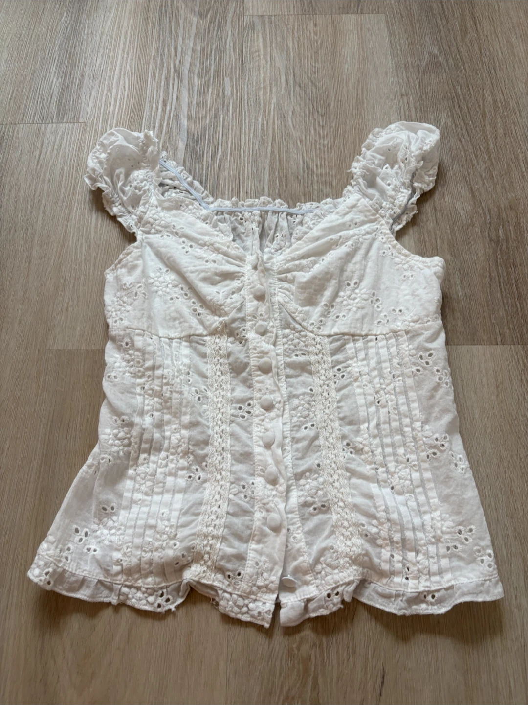 New Korean Style White Eyelet Button-Down Blouse - photo 2