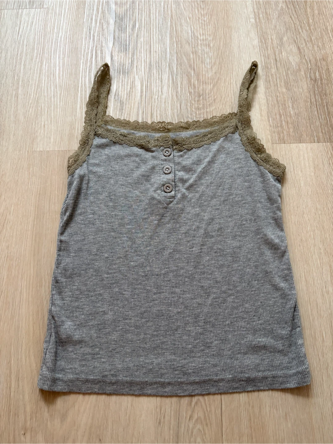 New S Grey Lace-Trim Ribbed Tank Top (brandy dupe)