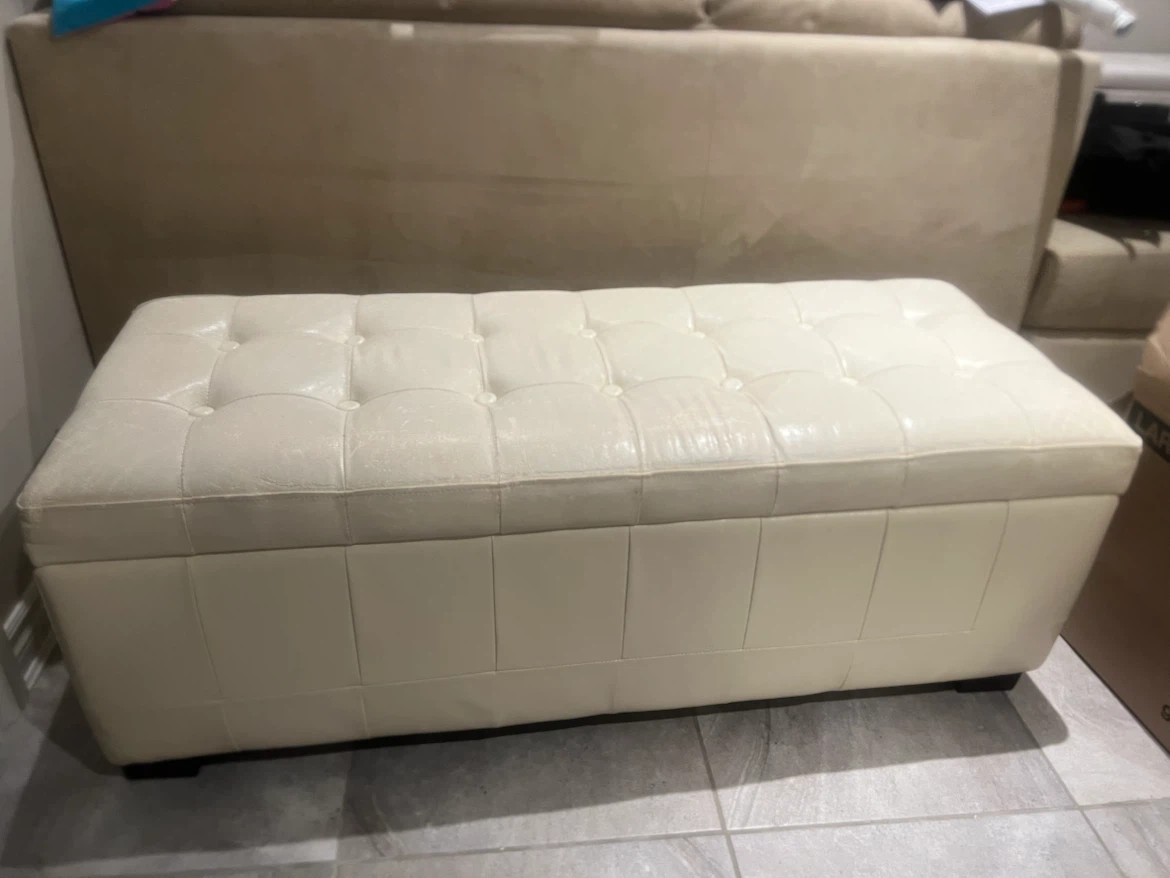 Cream Faux Leather Storage Ottoman Bench