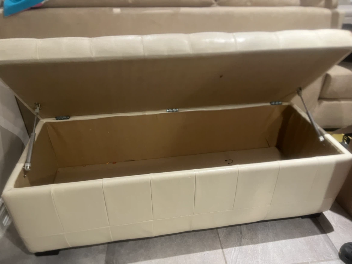 Cream Faux Leather Storage Ottoman Bench - photo 2