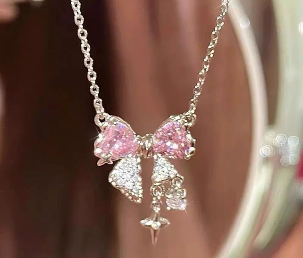 New Pink Bow Pendant Necklace