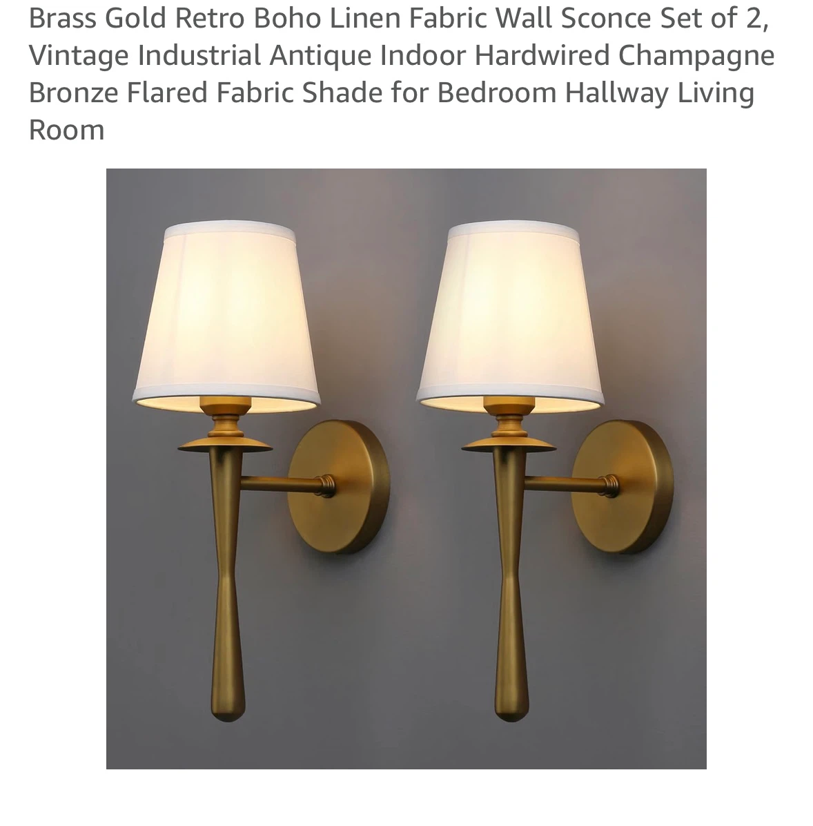 Set of 2 Brass Gold Wall Sconces