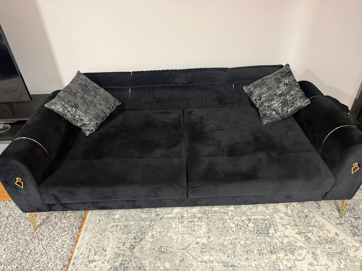 Black Velvet Sofa with Gold Accents - photo 2