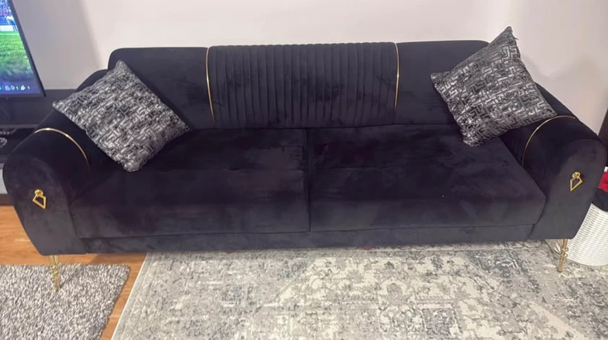 Black Velvet Sofa with Gold Accents - photo 3