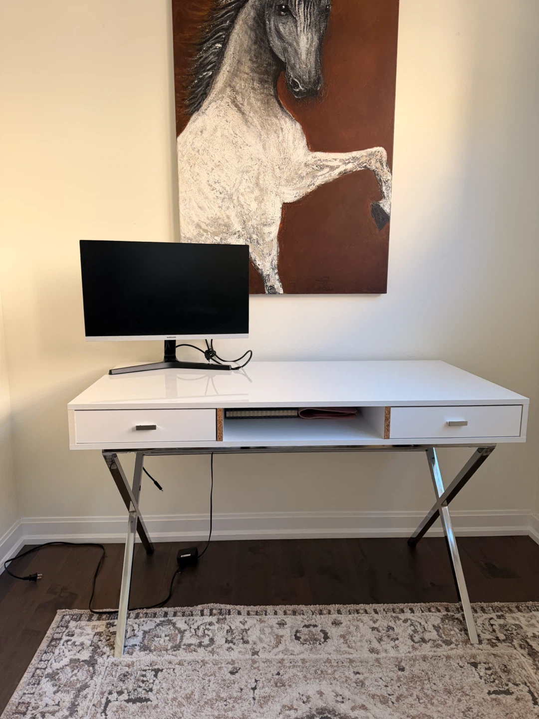 White Gloss Desk with Chrome Legs - photo 2