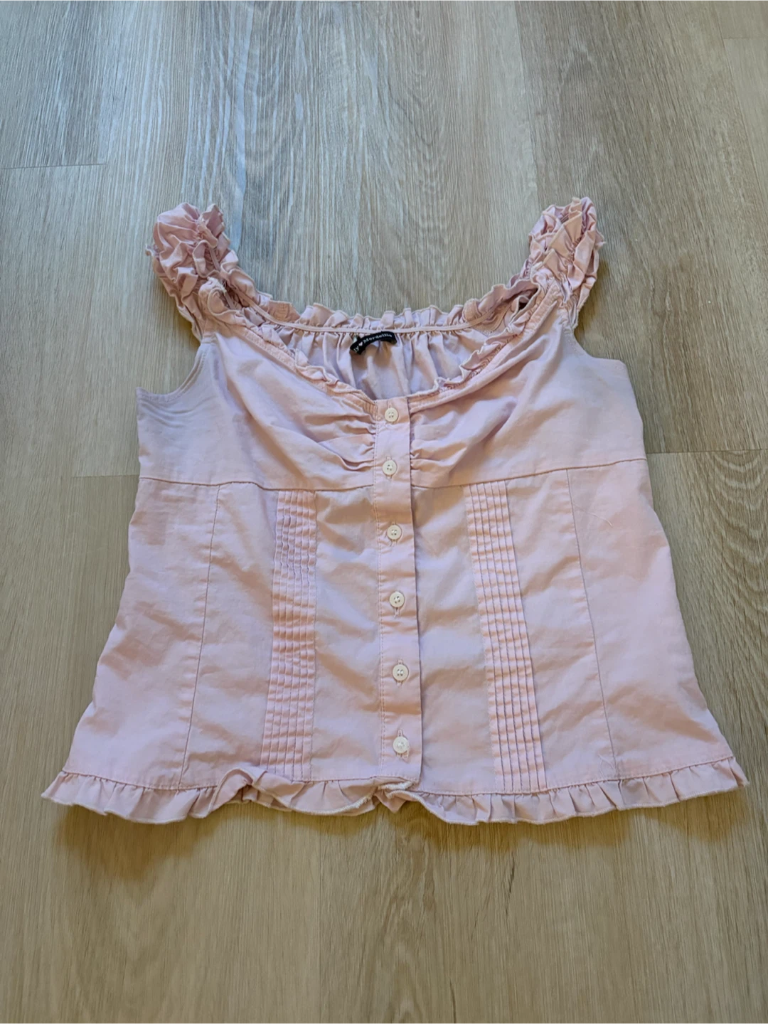 XS Pink Ruffle Button-Up Tank Top