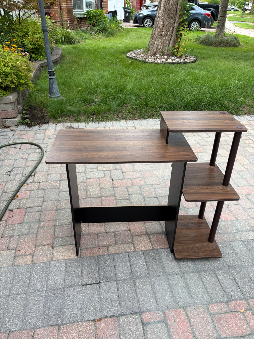 Modern Dark Wood Desk with Shelving