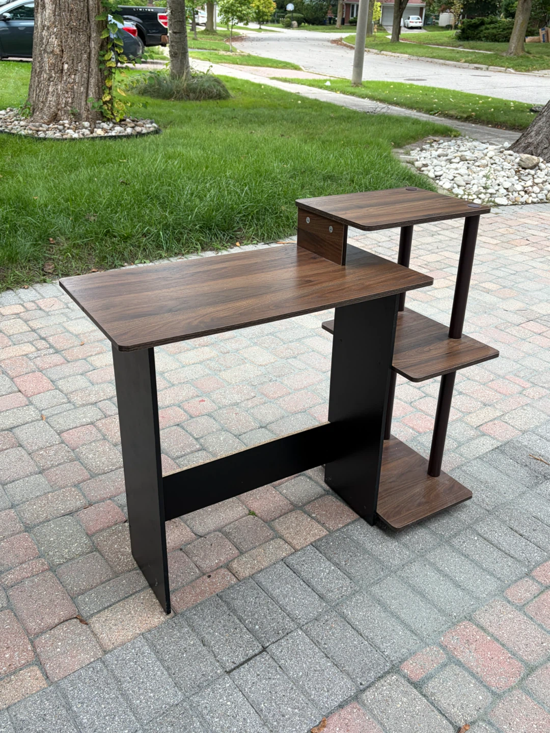 Modern Dark Wood Desk with Shelving - photo 2