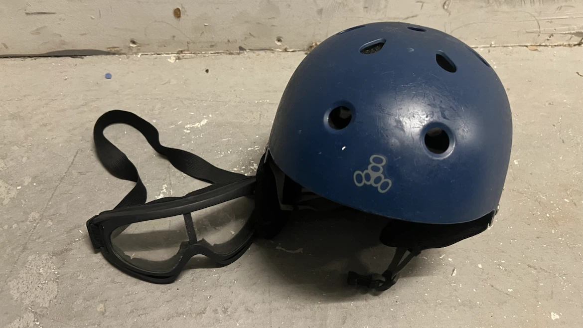 Triple Eight Blue Helmet with Goggles
