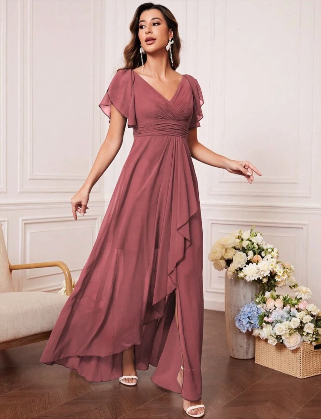 XL Dusty pink Rose Sleeve cocktail aline Dress wedding guest