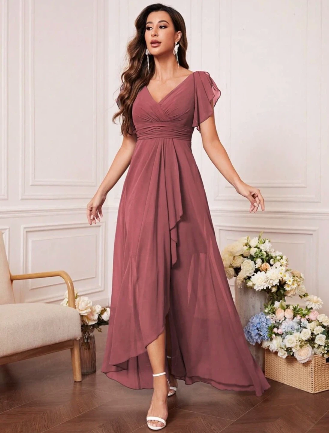 XL Dusty pink Rose Sleeve cocktail aline Dress wedding guest - photo 3