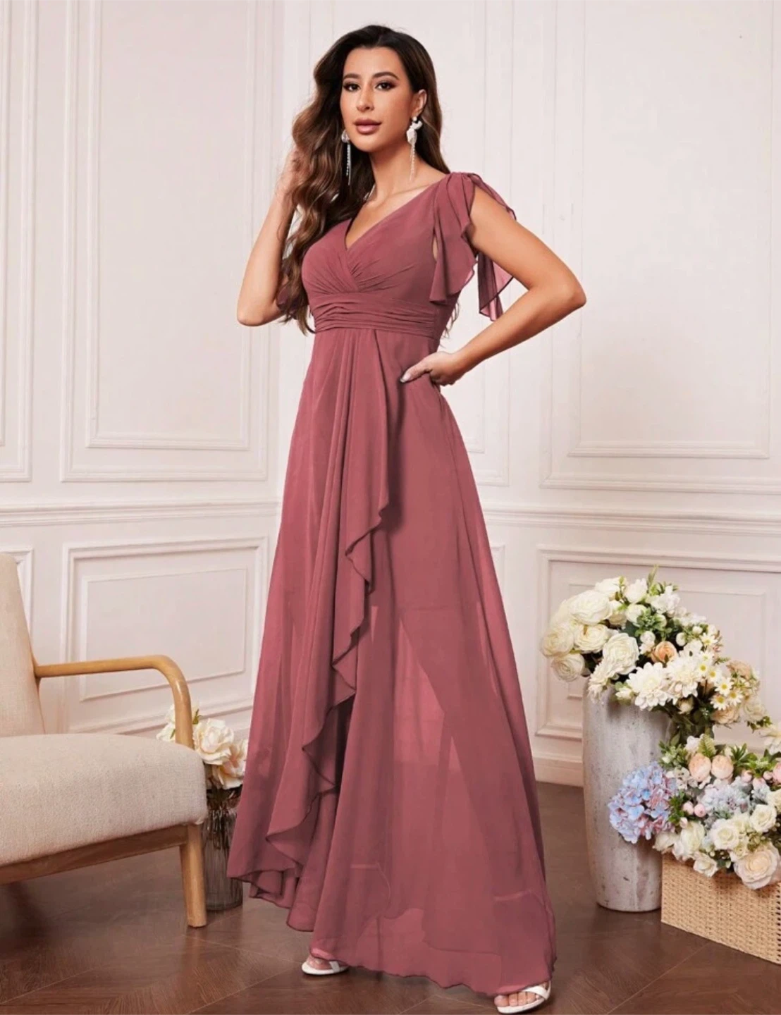 XL Dusty pink Rose Sleeve cocktail aline Dress wedding guest - photo 5