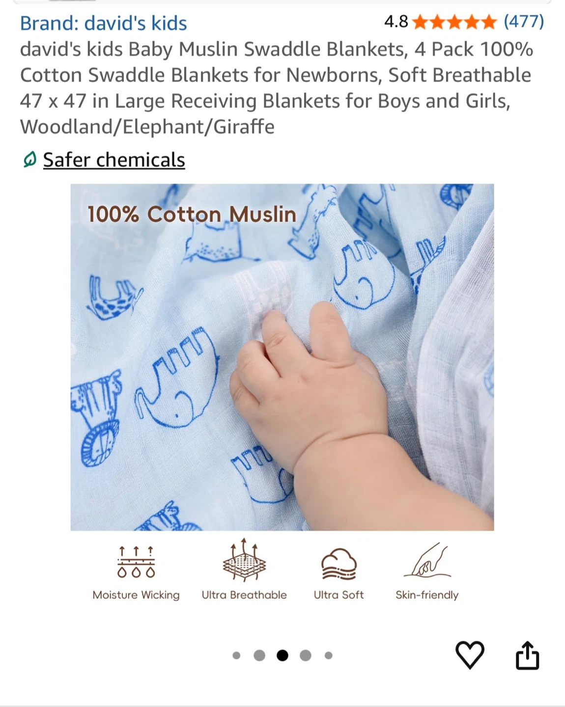 david's kids Baby Muslin Swaddle Blankets, 4 Pack - photo 4