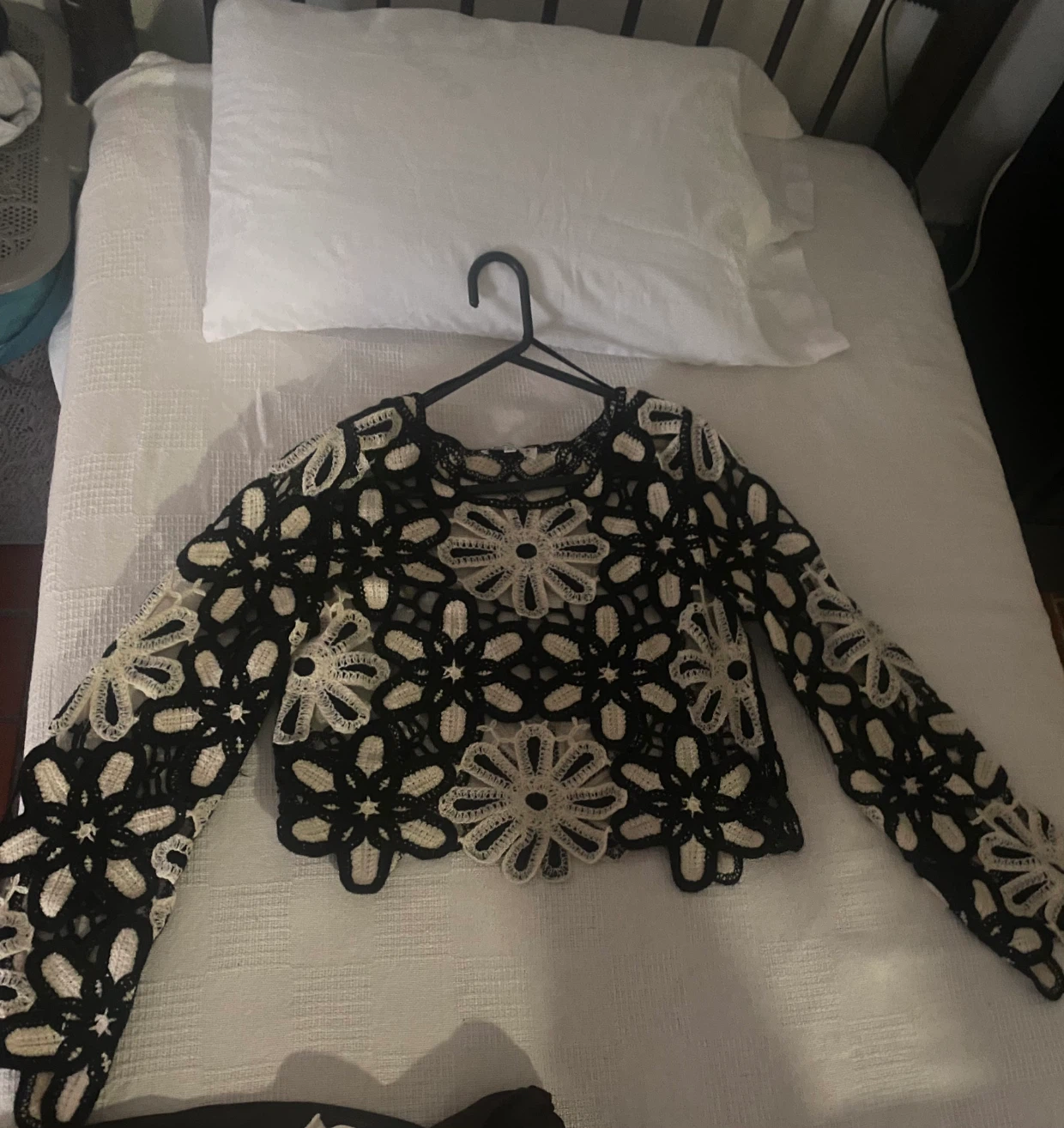 Black and white floral crochet top