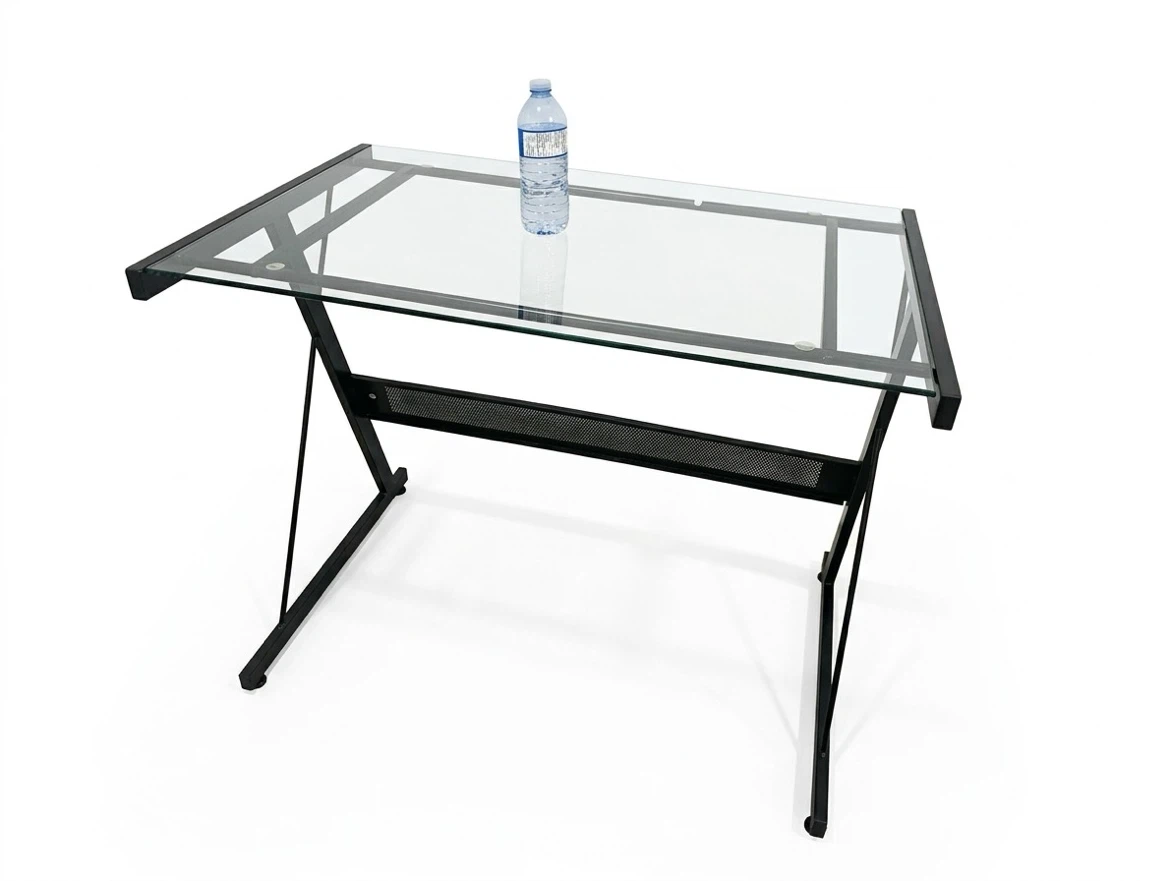 Glass top desk with metal frame