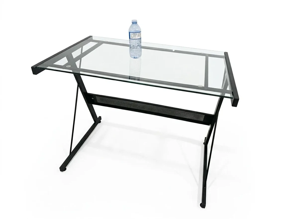 Glass top desk with metal frame