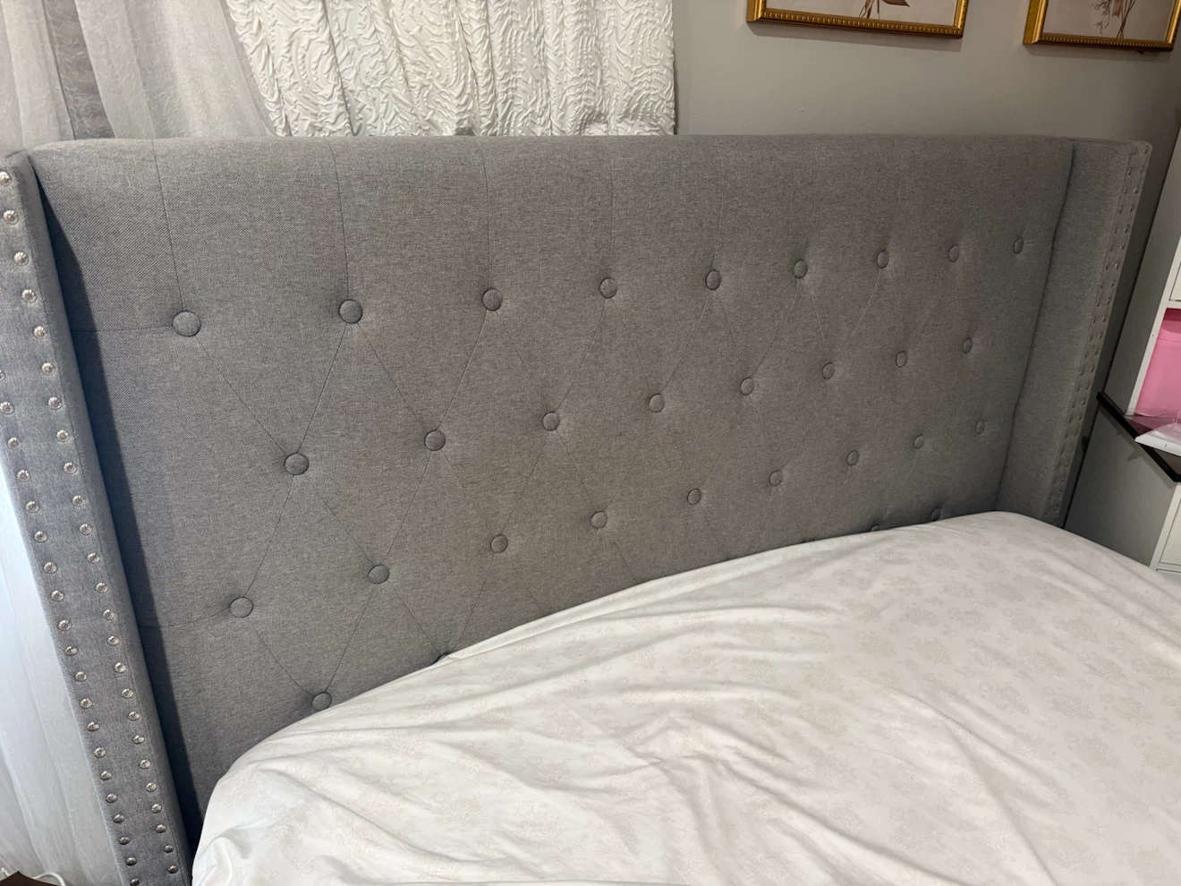 Gray Upholstered Wingback Bed Frame, Full size