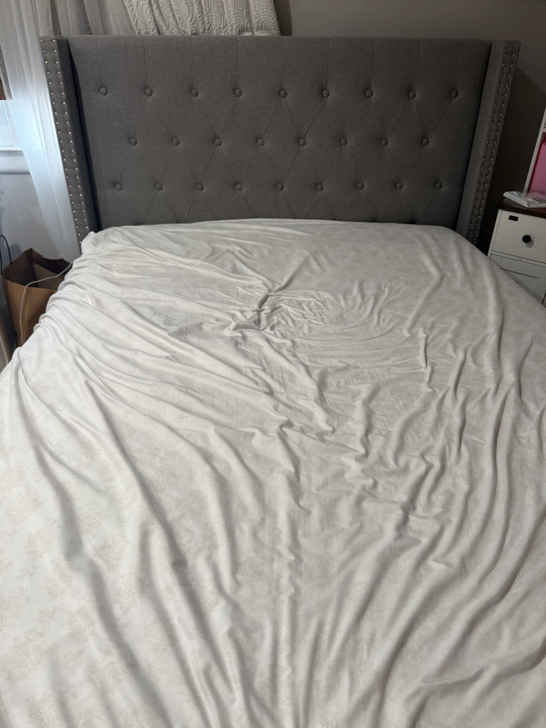 Gray Upholstered Wingback Bed Frame, Full size - photo 2