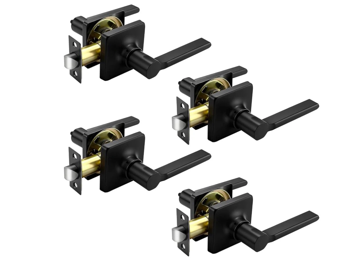 Set of 4 Matte Black Door Lever Handles