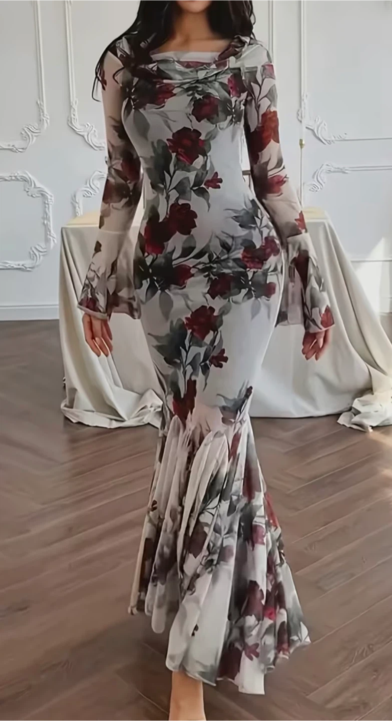 Floral pattern long-sleeve maxi dress - photo 2