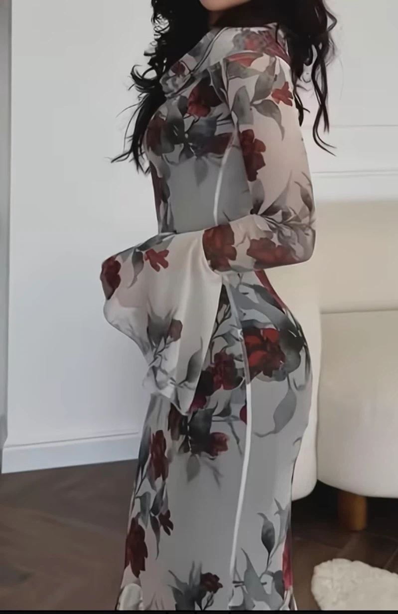 Floral pattern long-sleeve maxi dress - photo 4