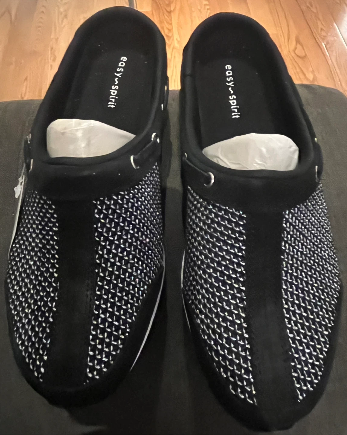 Easy Spirit Traveltime Mules Black/Silver Size 8