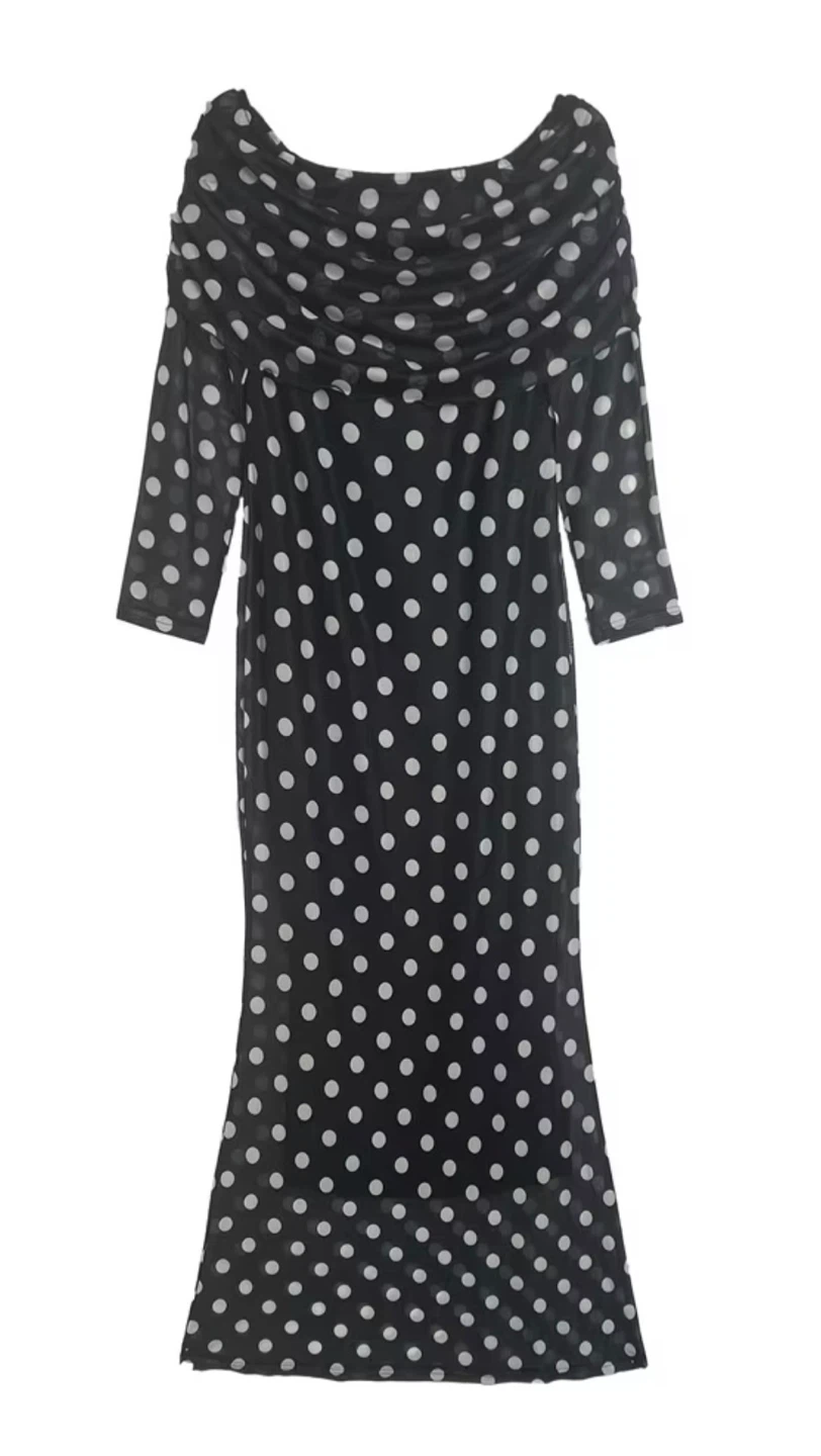 Black and white polka dot mesh maxi dress - photo 2