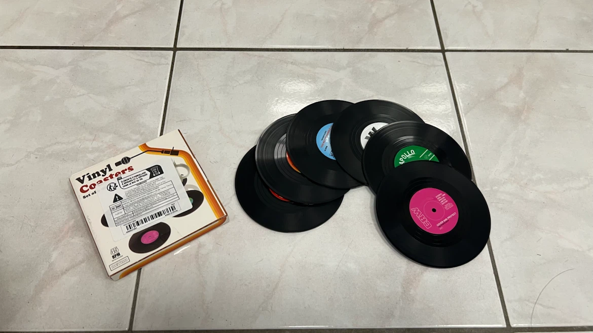Set of 6 Retro Vinyl Coasters