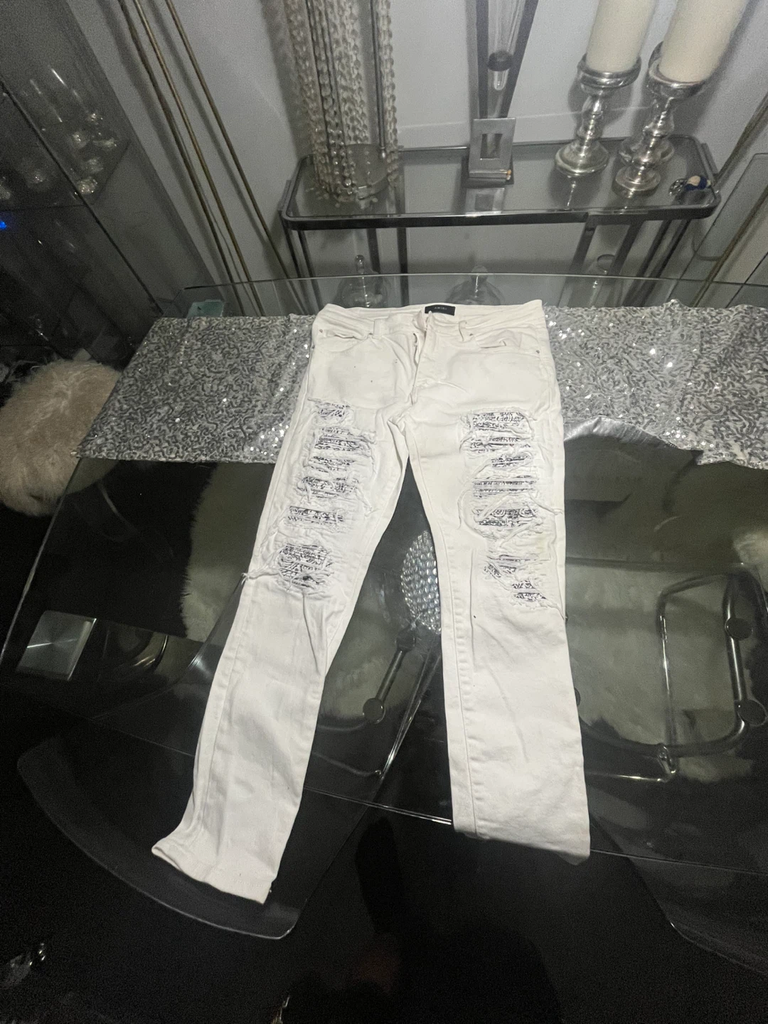AMIRI White Jeans broken zipper missing button size 36