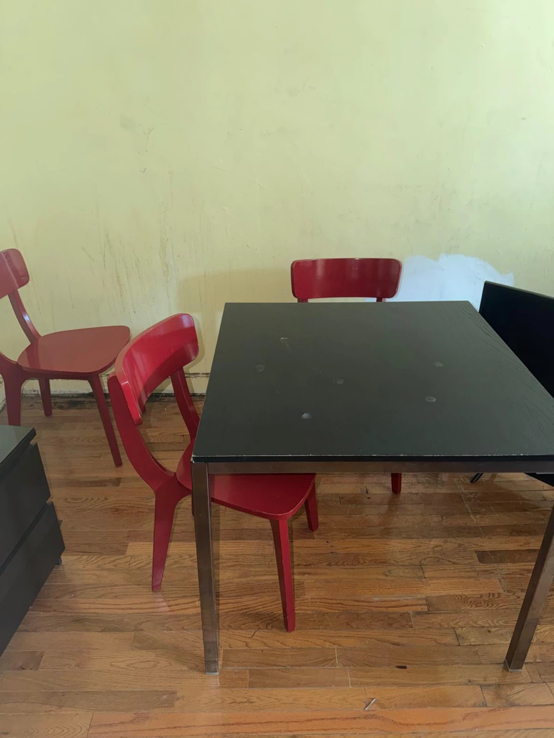 IKEA Red Wooden Dining Chairs and table
