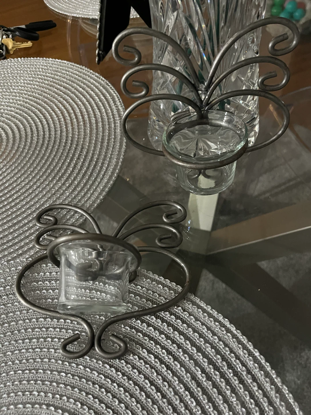 Pair of Metal and Glass wall  Tealight Candle Holders