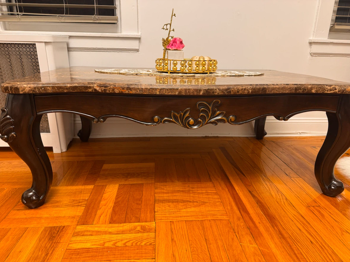 Traditional faux marble top coffee table