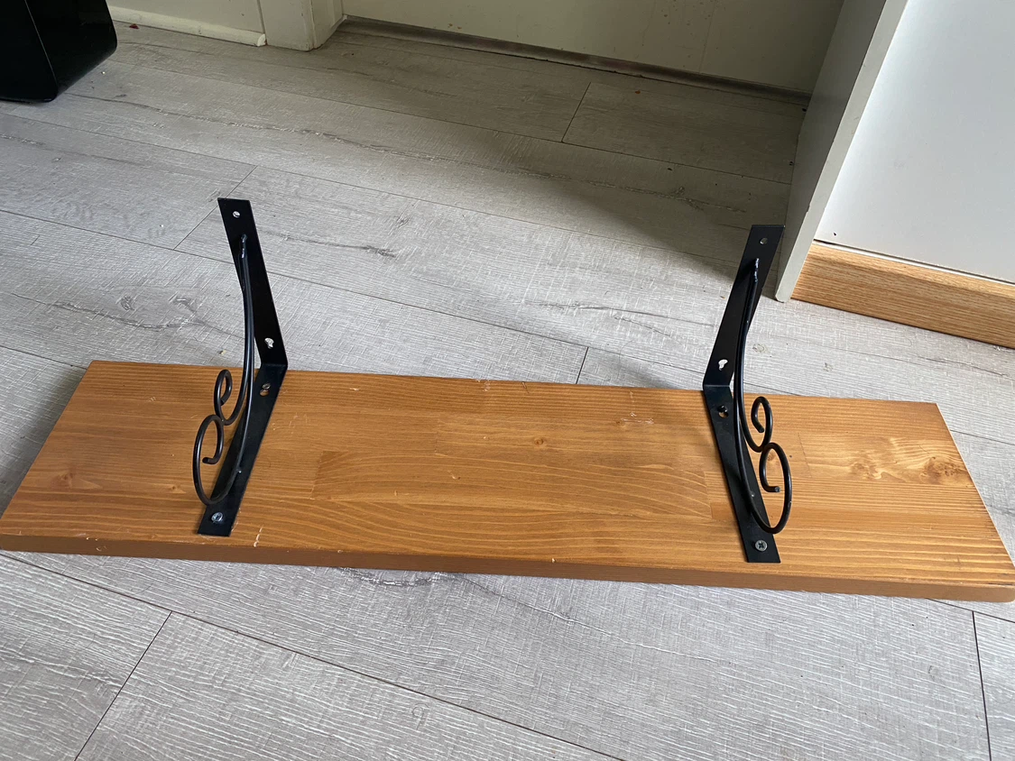 Wooden Wall Shelf with Scroll Brackets